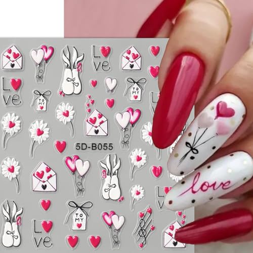 Valentine 5D Embossed Nail Stickers Self-Adhesive Love Heart Decals