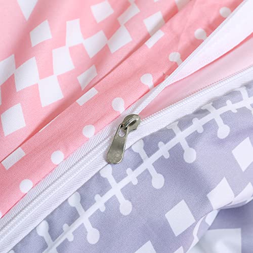 King Size Reversible Microfiber Duvet Cover Set with Zipper & Corner Ties - Pink & Grey