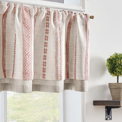 jinchan Liora Linen Valance 18 Inch Modern Boho 1 Panel Terracotta on Linen, 50"W x 18"L