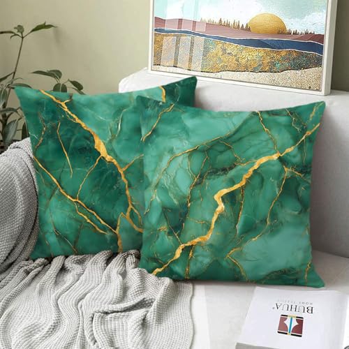 Green Gold Marble Velvet Throw Pillow Covers 20x20 Set of 4