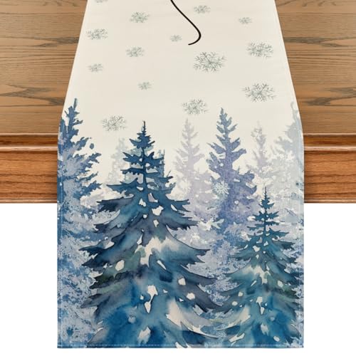 Forest Hello Winter Table Runner 13 x 72 Inch Home Decor Blue