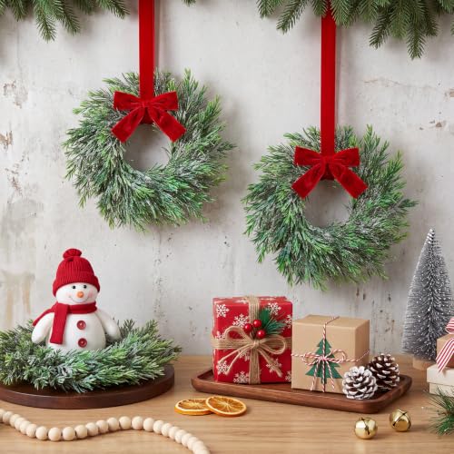 Mini Christmas Wreaths Set of 6 - 15 Inch Rustic Holiday Decor with Bows