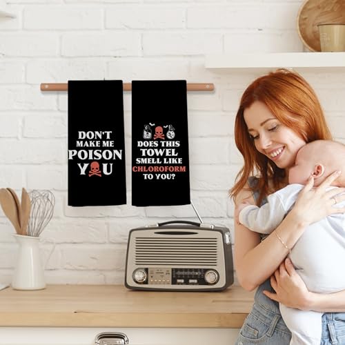 Funny Kitchen Towels Set of 2 - Don't Make Me Poison You Black Humor Dish Towels