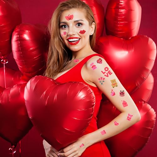 Huskein 144 PCS Valentine's Day Temporary Tattoos - Waterproof Romantic Heart Fake Tattoos for Party Favors