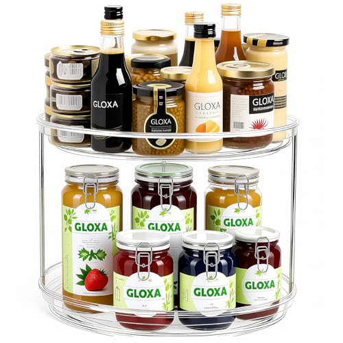 GLOXA 2-Tier Lazy Susan Turntable Organizer, 9.25" Rotating Spice Rack (1 Pack)
