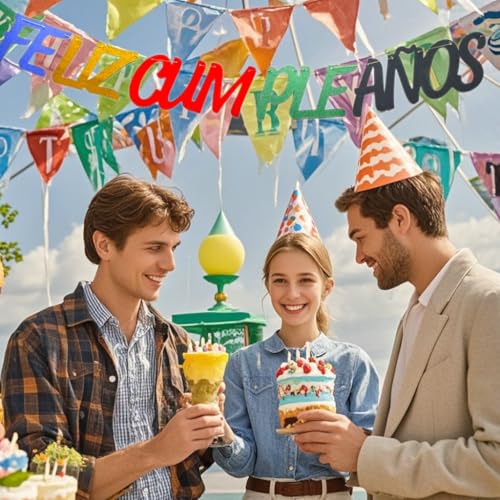 Feliz Cumpleaños Spanish Birthday Banner - Multicolor Glitter Party Bunting