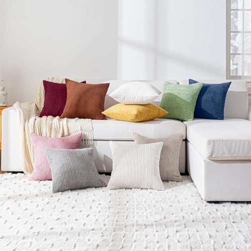 Yosodeko 12x24 Inch Striped Corduroy Lumbar Pillow Cover, Burgundy