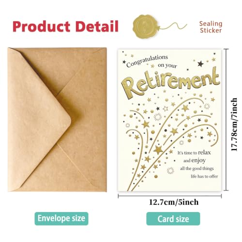 Elegant Happy Retirement Card with Envelope - SK-207 Gold Starburst Design