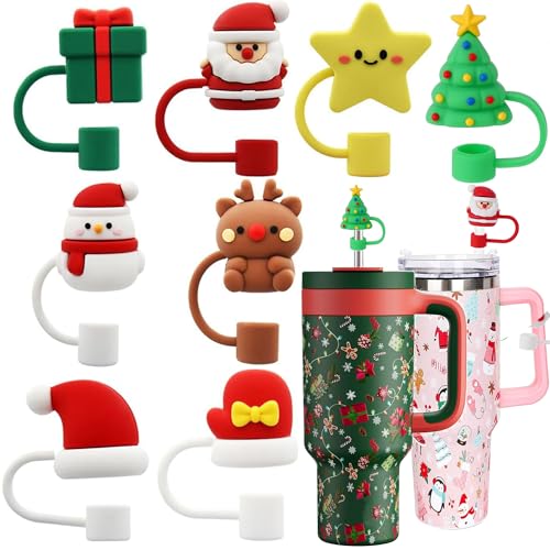 8-Pack Christmas Silicone Straw Toppers for Stanley Cups