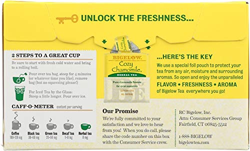 Bigelow Cozy Chamomile Herb Tea - 20 Tea Bags (6x20 Pack) - Caffeine-Free Relaxation