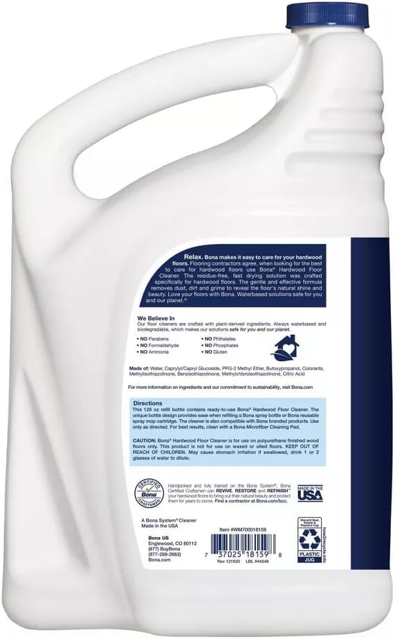 Bona Hardwood Floor Cleaner Refill - 128 Fl Oz | Effective Cleaning Solution for Wood Floors