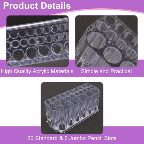 Acrylic Eyeliner & Lip Liner Organizer with 26 Slots - Clear Storage Case