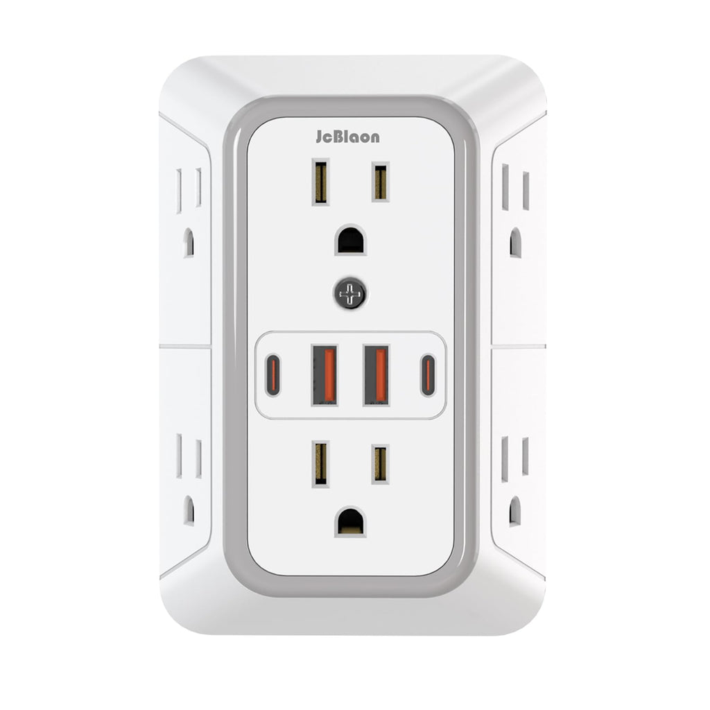 JcBlaon Outlet Extender Surge Protector - 6 Outlet Splitter with 4 USB Ports (2 USB C), Multiple Plug Expander Wall Charger, 3 Sided Multi Plug Wall Adapter Power Strip for Home Office Kitchen Travel