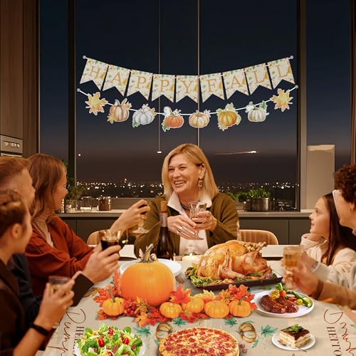 Thanksgiving Pumpkin Tablecloth & Banner Set - Disposable Fall Decor
