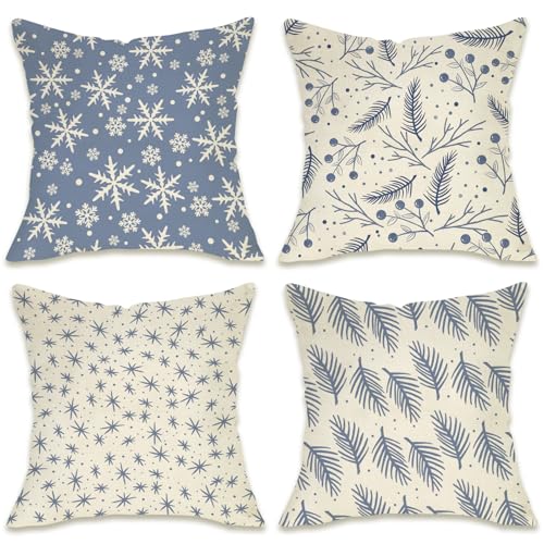 Winter Snowflakes Decorative Throw Pillow Covers 18x18, Set of 4