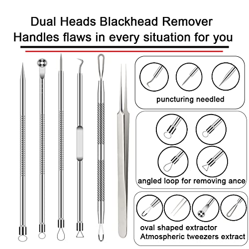 BLAAROOM 6-Piece Pimple Popper Tool Kit - Stainless Steel Blackhead Remover Set