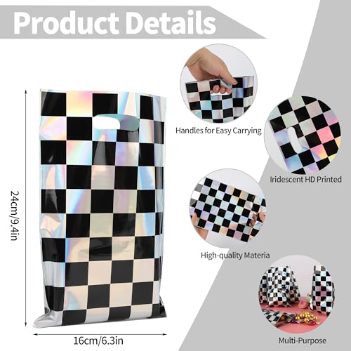 30pcs Iridescent Checkered Race Car Party Favor Bags with Handles