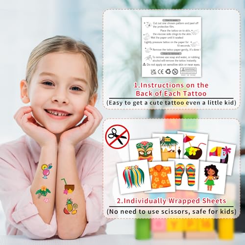 Partywind Hawaiian Temporary Tattoos for Kids, 408 Individually Wrapped Sheets