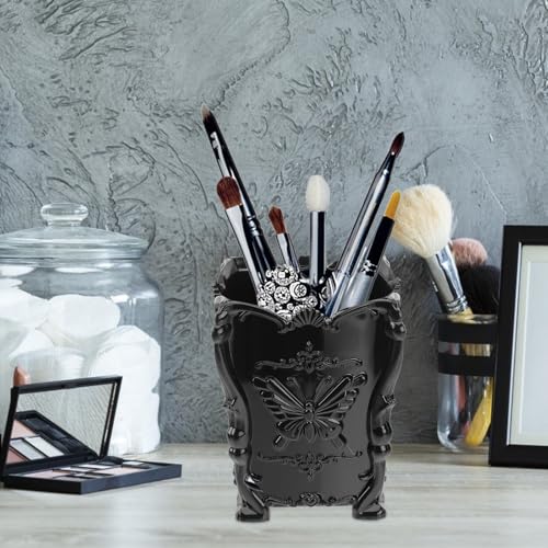 Beaupretty 1pc Black Butterfly Carved Acrylic Makeup Brush Holder Cup Organizer
