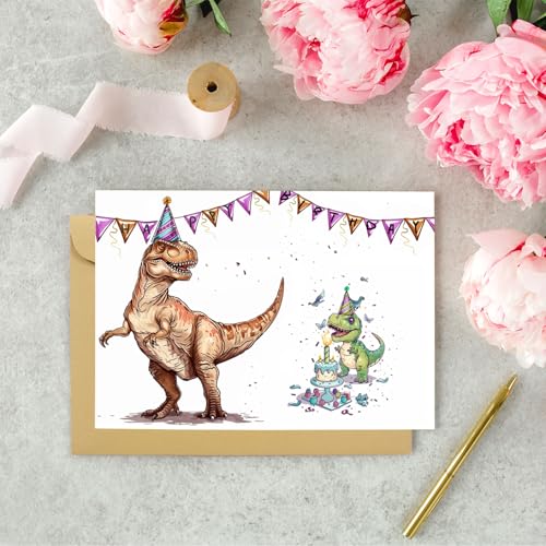 Cute Tyrannosaurus Birthday Card for Kids - Fun Dino Design