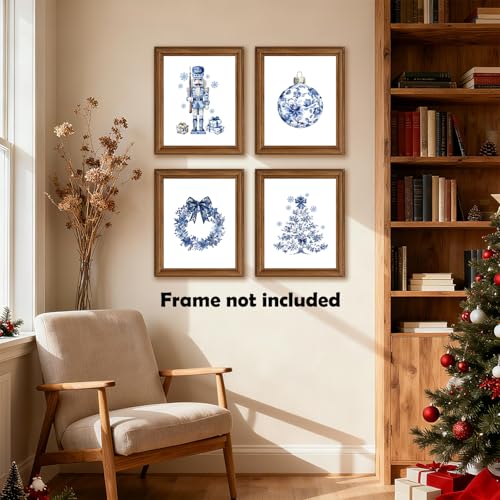 Chinoiserie Christmas Wall Art Prints Set of 4 - 8x10 Inch Unframed Decor