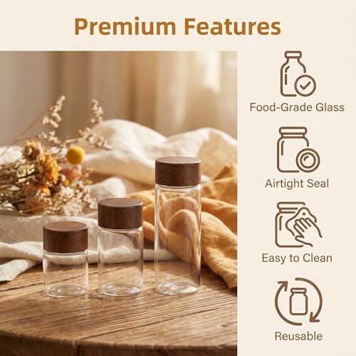 LOLUTIY 6-Piece Mini Glass Airtight Container Set - 10ml, 20ml, 30ml