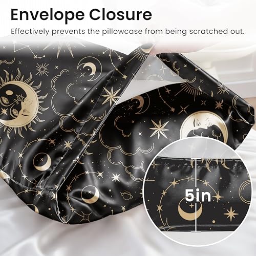 EXQ Home Satin Pillowcase Set - Queen 20x30 Black Sun Print, 2 Pack