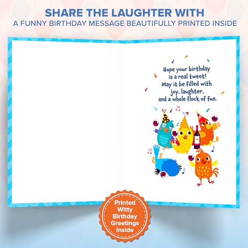 Humorous Bird Birthday Card Set - 5x7in Blue Foil Design