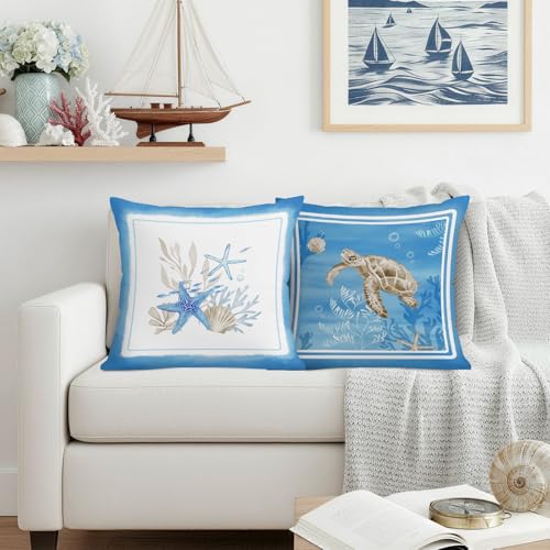 Coastal Velvet Throw Pillow Covers Set of 4 - 18x18 Inches