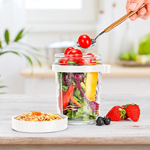 PFUM Overnight Oats Jars with Spoon & Lid - 16 oz, 2 Pack, White
