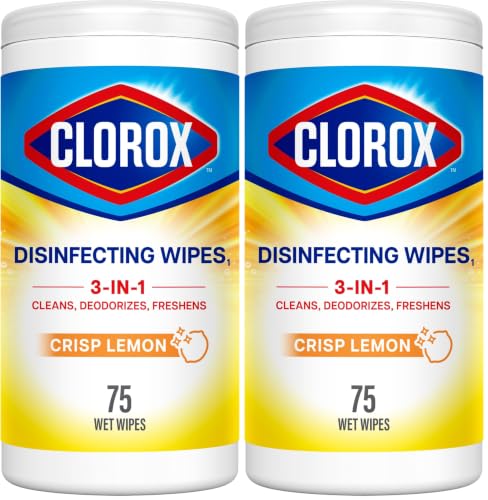Clorox Disinfecting Wipes Crisp Lemon 75 Count Pack of 2 - Bleach Free, School & Home Use