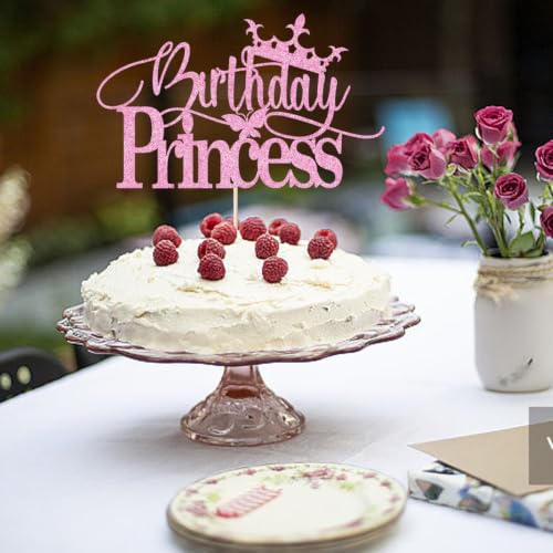 Glitter Princess Cake Topper for Girls Birthday Party Decor