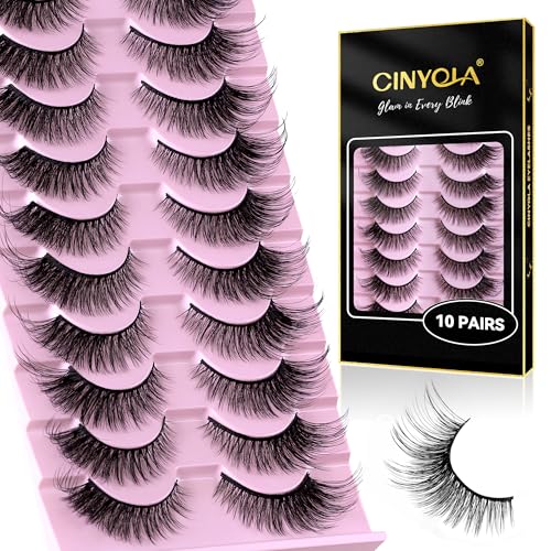 CINYOLA Fluffy Wispy False Eyelashes 10 Pairs D Curl Cat Eye Fake Lashes