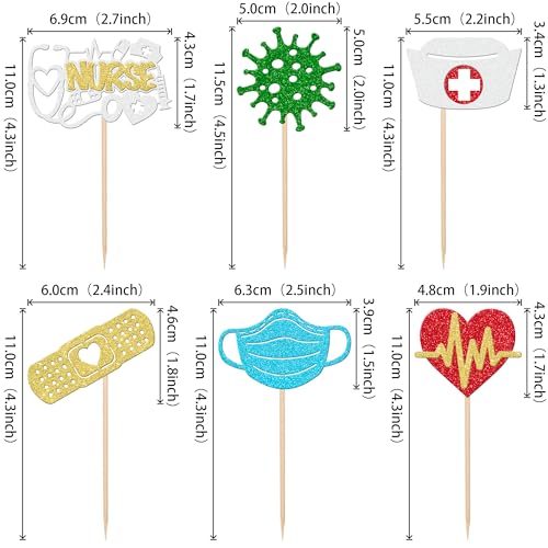 30 PCS Glitter Nurse Cupcake Toppers for Graduation & Parties