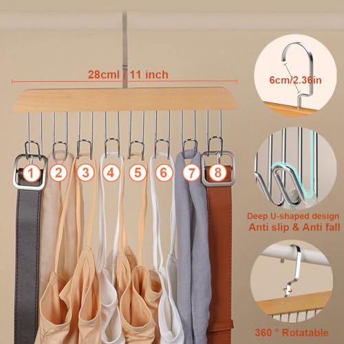 2 Pack Wooden Belt Hanger with 16 Hooks - Space-Saving Organizer