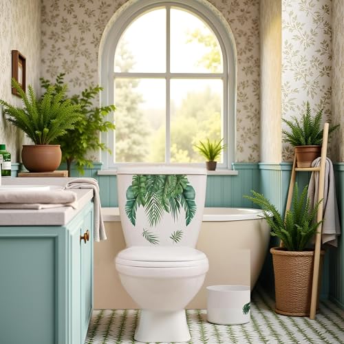 Self-Adhesive Green Leaf Toilet Seat Lid Decal - Removable & Waterproof