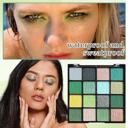 PPPanYiDi 16-Color Green Eyeshadow Palette Matte & Shimmer Makeup