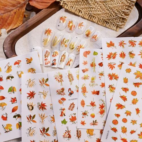 Fall & Halloween Nail Art Stickers 6PCS 3D Self-Adhesive Autumn Decals