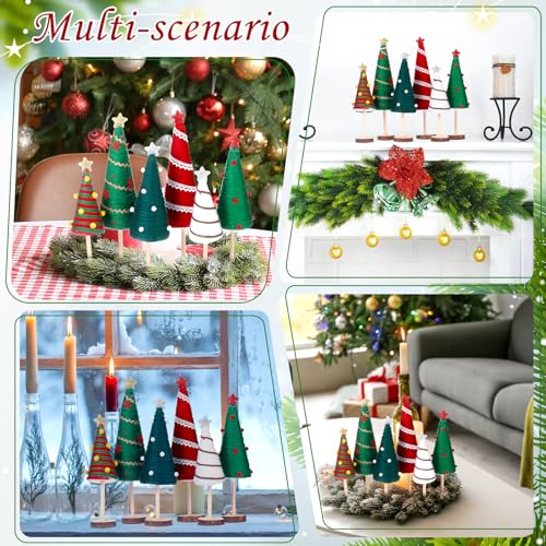 Mini Yarn Christmas Trees Set of 6 - Holiday Table Decorations with Stars