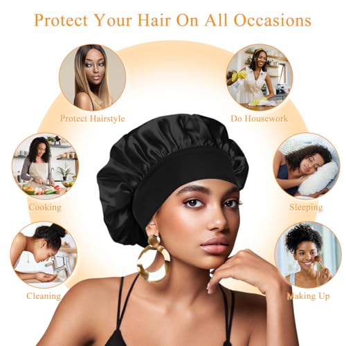 Meliya 2-Pack Satin Silk Sleep Bonnet for Curly Hair with Adjustable Band