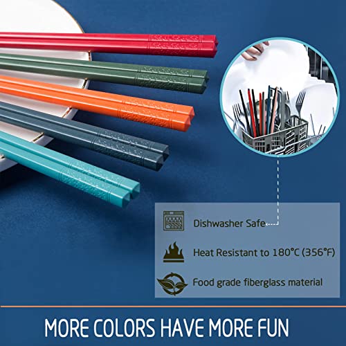 Reusable Japanese Chopsticks - 5 Pairs, 9.4 Inches, Non-Slip