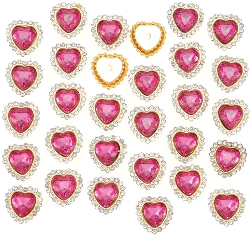 10mm Heart Sew-On Glass Rhinestones - 30PCS Rose Red Gems