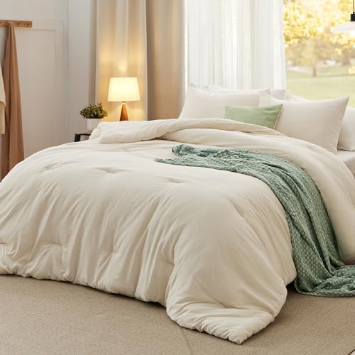 Queen Comforter Set - Cream Bedding, Prewashed Soft Cozy 90x90 Inches - Bedsure