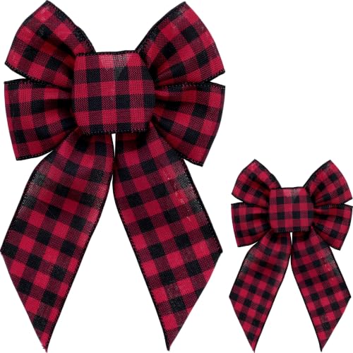 Christmas Wreath Bows 2 Pack - Red Black Buffalo Plaid Holiday Decor