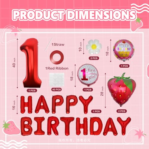 60-Inch Strawberry Foil Balloons - 2 Pack for Summer Parties
