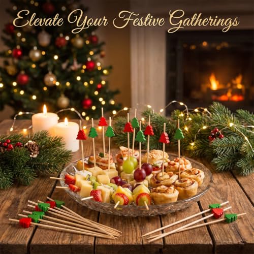 Christmas Tree-Shaped Bamboo Cocktail Picks for Appetizers & Drinks - 100 Pcs