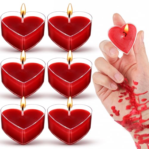 Heart-Shaped Low Temperature Candles - 6 Pcs Red Tea Lights