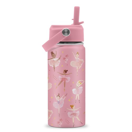 ROVOZAR Ballet Water Bottle for Girls - 16oz Dance Stainless Steel Water Bottle with Straw - Cute Dancer Insulated Cup - Pink Ballerina Kids Tumbler for School, Sports, Travel