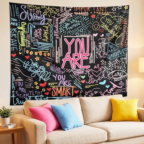 KJHL Colorful Motivational Quotes Tapestry Wall Hanging for Bedroom, 48x36 Inches
