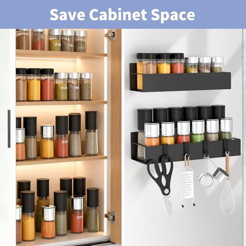 Magnetic Spice Rack for Refrigerator - 2 Pack Black Organizer